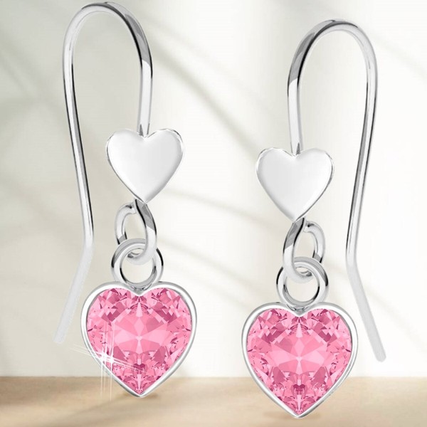 Herz Ohrhaken Zirkonia Rosa Ohrringe 925 Sterling-Silber MäDchen Damen-image