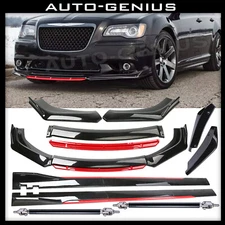 For Chrysler 300 Front Bumper Lip Spoiler Body Kit+Side Skirt Glossy blk➕rd