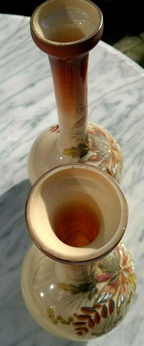 Pair of Antique Victorian Glass Hand Painted Hand Enamelled Vases ~ 11.5" tall - Picture 12 of 12