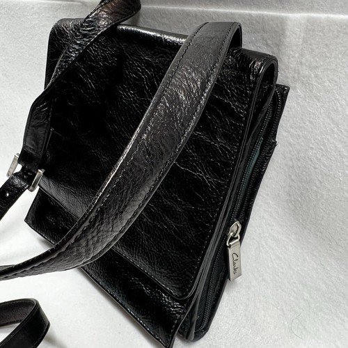 Clarks England Leather Purse Crossbody Organizer Bag 8x7.5x2” Black Pebbled - Picture 10 of 15
