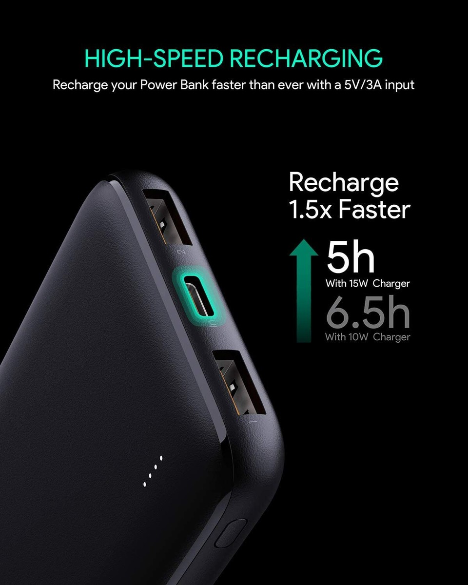 AUKEY USB C Power Bank 10000mAh Portable Charger Dual-Output