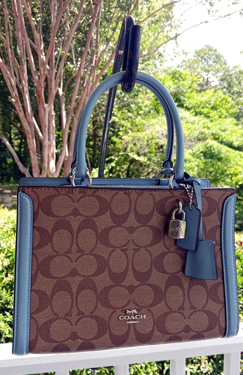 Coach F72840 Small Zoe Signature C & Blue Snake Embossed Trim Tote