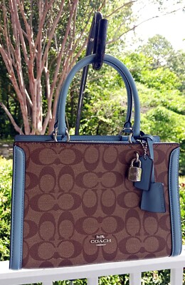 Coach F72840 Small Zoe Signature C & Blue Snake Embossed