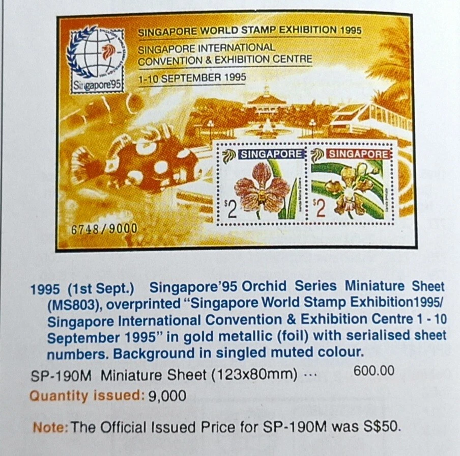 *OFFER* SINGAPORE 1995 ORCHIDS SERIES MINIATURE SHEET OVERPRINTED " WITH FOLDER - Image 4 of 4