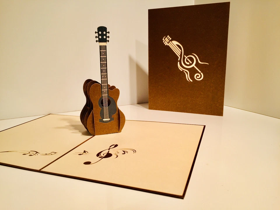 Tarjetas Pop Origami Guitarra Grande 3D Pop Up Tarjeta de Felicitación Cumpleaños Música Diversión en Blanco Foto 3 de 4