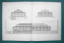 ARCHITECTURE 2 PRINTS 1867: PARIS Market Hall Saint-Maur-Saint-Germain