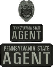 PA  state AGENT embroidery patches 4X10 and 3x6''  hook on back BLACK/gray