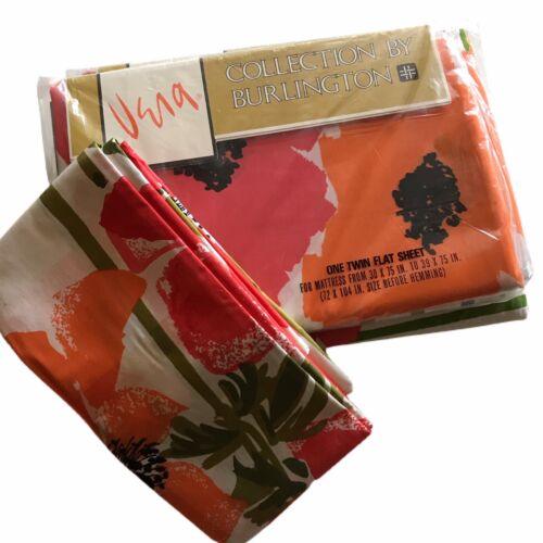 1970s Vintage Vera Orange & Yellow Poppy Print Sheets 3 Full Flat + Cases - Imagen 1 de 5