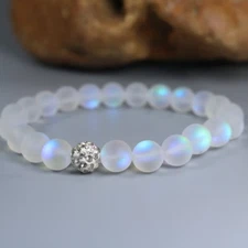 Glowing Moonstone Beaded Bracelet Delicate Healing Woman Stretch Bracelet Gift