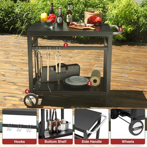 Royal Gourmet Double-Shelf Movable Dining Cart Table with Cylinder Hook and Base - Picture 2 of 11
