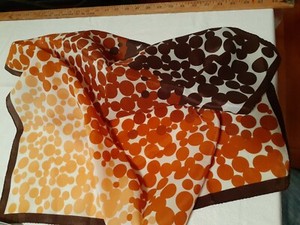 Nasharr Freres scarf vintage 26” square browns orange peach Polka Dots 70s 60s