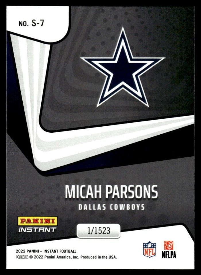 Micah Parsons 2022 Panini Instant Supernova #S-7 Cowboys - Image 2 of 2