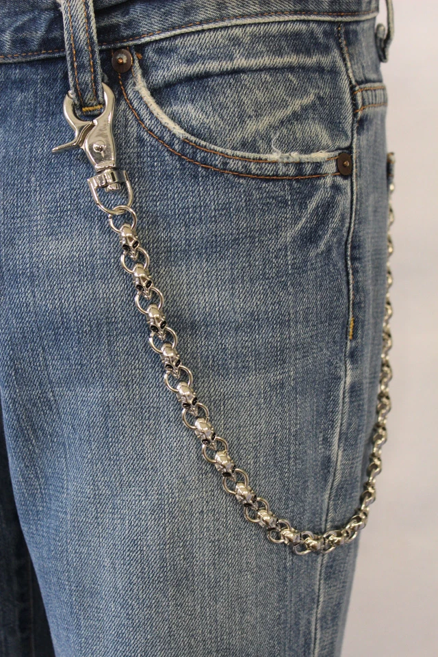 Nuevo Hombres Plata Cartera Cadenas Metal Motocicleta Motociclista Fuerte Esqueleto Calavera Dijes Foto 4 de 4