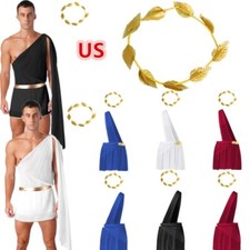 Men Toga Costume Greek God Costume White Roman Toga Costume with Belt Gold Crown
