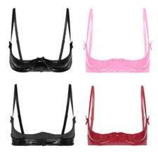 Damen Offene Brust Hebe BH Push Up Büstenhebe Lackleder Bralette Bügel Sexy BH