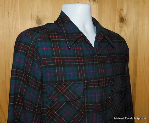 Camisa Pendleton de lana para hombre verde a cuadros con botones frontales talla M (desgarro) - Imagen 6 de 10