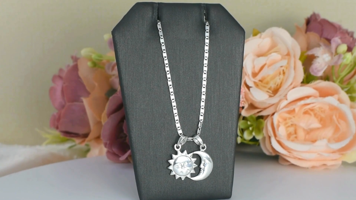 Sun Moon Pendant Sterling Silver Crescent and Sun Split Necklace