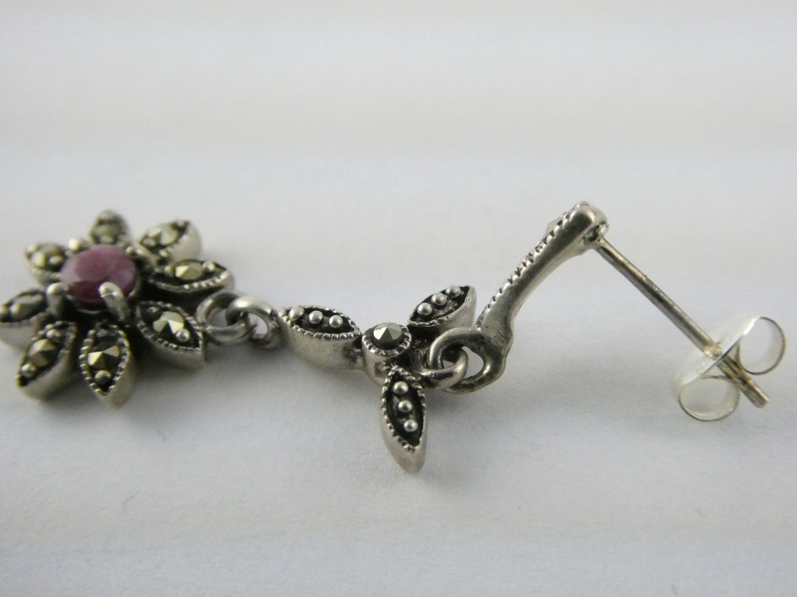 Sterling Silver Rough Pink Red Ruby and Marcasite… - image 7
