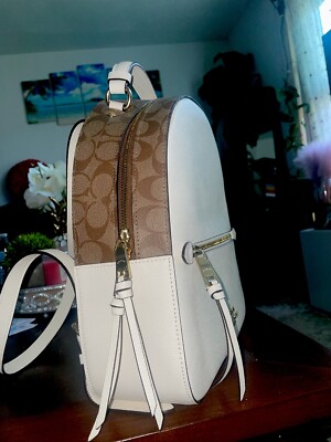 coach backpack white and brown Coach Court White /Brown Signature Coated Canvas & Leather Backpack NWOT
