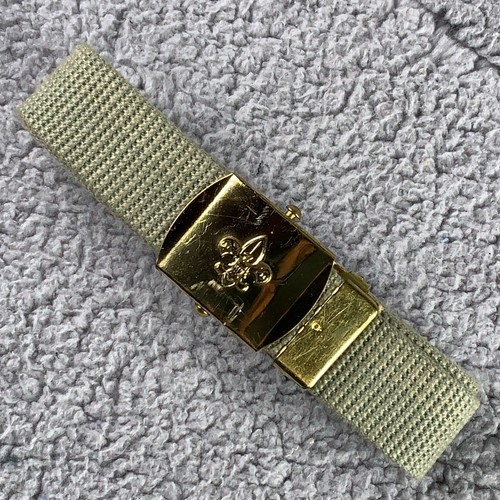 Vintage Boy Scouts Belt Solid Brass Buckle 30 in Adjustable Canvas 1950s 50s USA