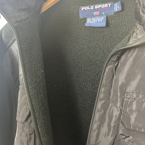 Vintage 1990s Polo Sport Ralph Lauren Black Fleece Zip Up Jacket Large RL Patch - Picture 5 of 10