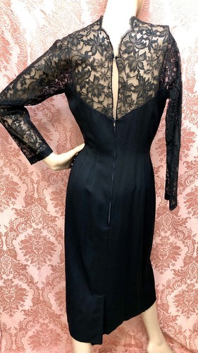 VTG 1950s DEADSTOCK Bombshell Pin-Up ILLUSION LACE Twist Bodice WIGGLE DRESS XXS - Picture 6 of 6