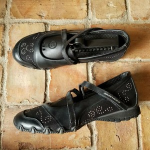 Skechers Bikers 21492 Mary Jane Black Leather/Canvas Beaded Slip On Women's Sz 8 | eBay