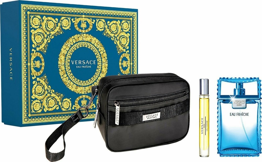 VERSACE EAU FRAICHE 3 pc Set Cologne for Men 3.4 oz EDT Spray + 0.3 Mini TROUSSE