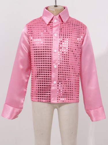 Kid Boys Shiny Sequin T Shirts Jacket Club Hip Hop Jazz Modern Dance Tops AU - Picture 60 of 94