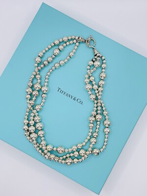 Rare Vintage Tiffany & Co. Hardwear Kugelkette Trinity Halskette Sterling Silber