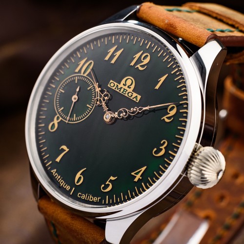 Antike klassische Schweizer Herren Custom Uhr schwarz-grünes Zifferblatt Armbanduhr - Bild 5 von 7