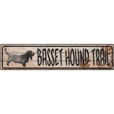 Basset Hound Trail 24"x5" metal street sign plaque Home Door Garage Wall