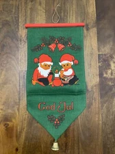 Vintage Santa Elf Gnomes Burlap Tapestry Wall Hanging Christmas Decoration