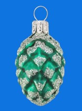 GREEN SILVER PINE CONE EUROPEAN BLOWN GLASS CHRISTMAS TREE ORNAMENT DECORATION