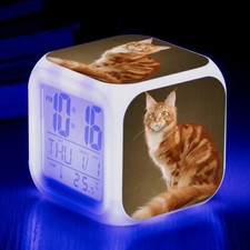 7 Colors LED Alarm Clock Cat Glowing Electronic Digital Desk Clock with USB