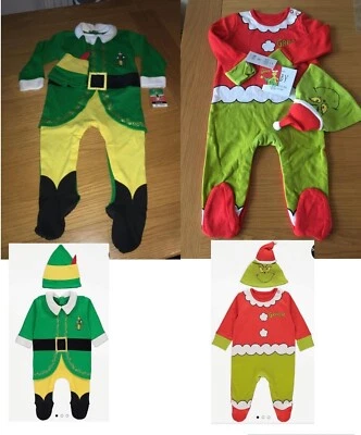 GEORGE Buddy the Elf sleepsuit or Grinch Sleepsuits choose your size