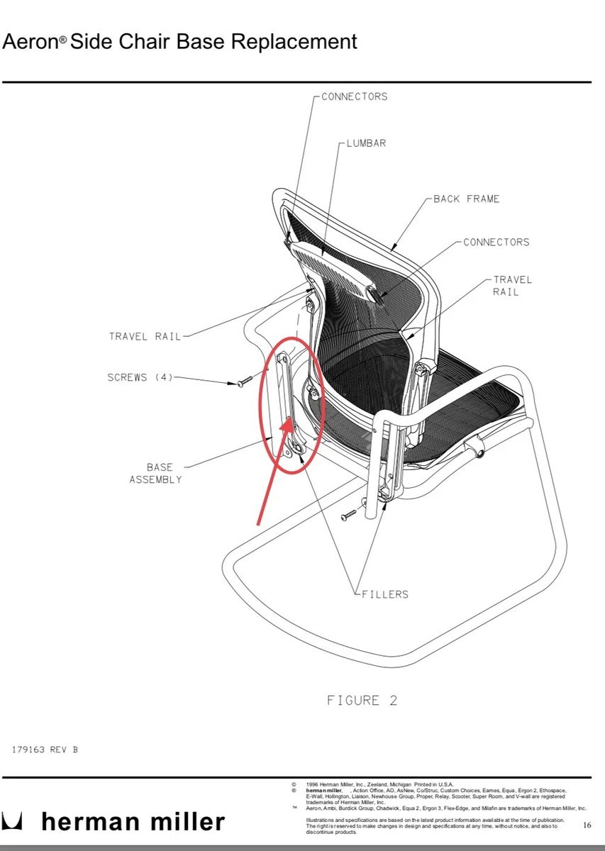 Herman Miller Aeron Side Chair Plastic Filler Right Side only