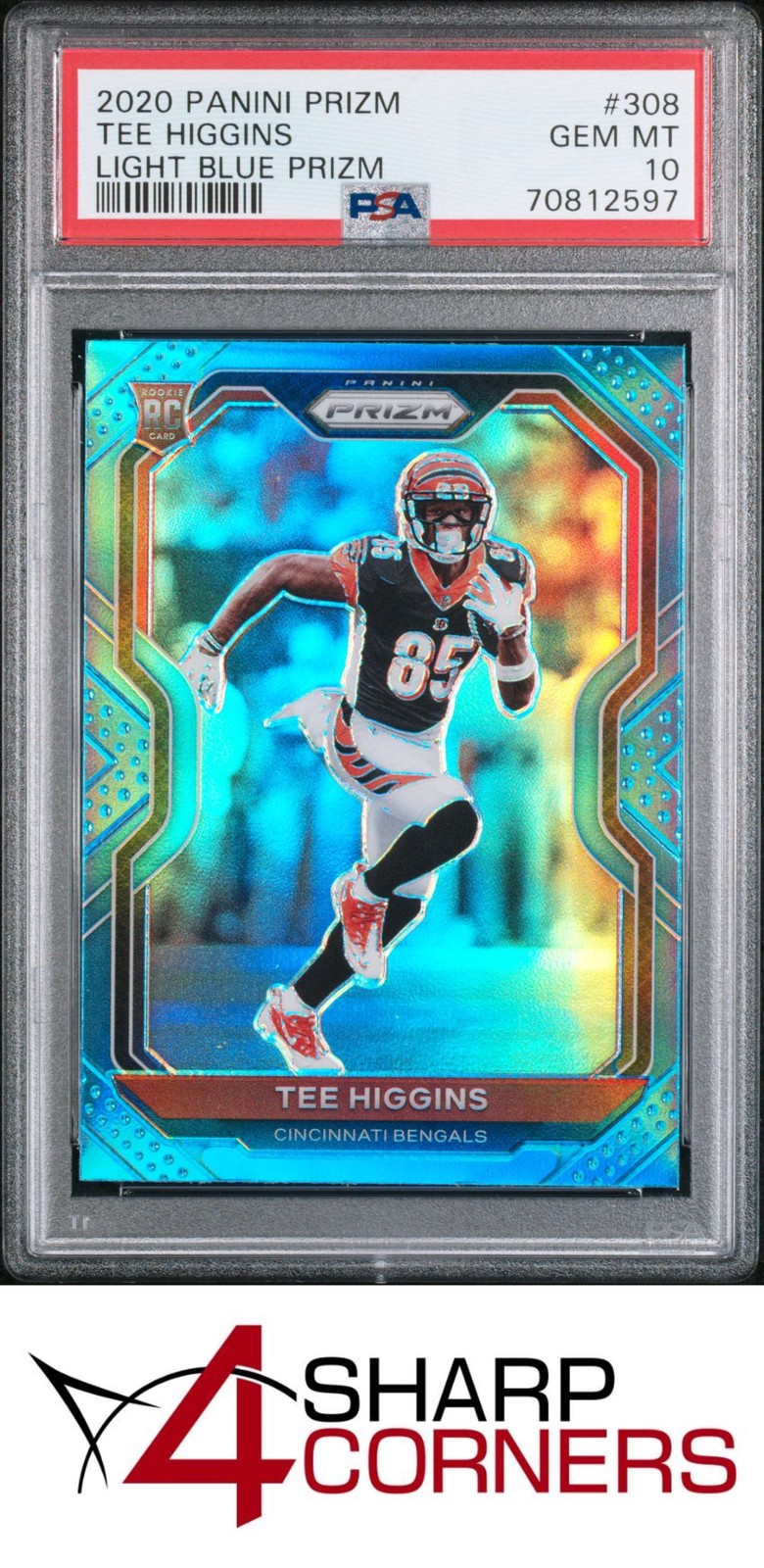 2020 PANINI PRIZM LIGHT BLUE #308 TEE HIGGINS RC BENGALS PSA 10