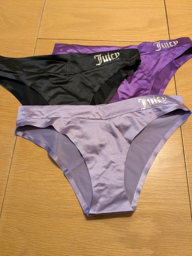Juicy Couture 3 Shiny Logo Nylon Panties Bikini Second Skin Smooth Purples Black - Picture 1 of 6