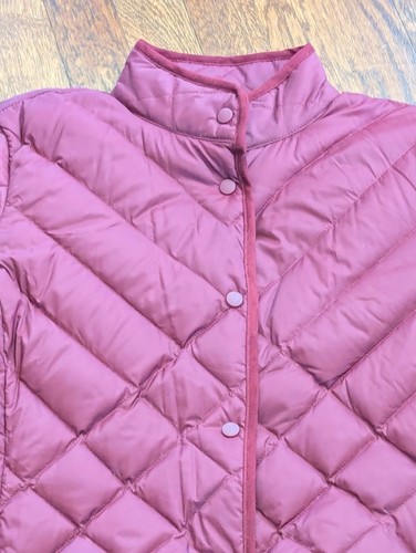 J Jill Packable Down Jacket Women's Small Quilted Burgundy Wine With Side Snaps - Picture 2 of 8