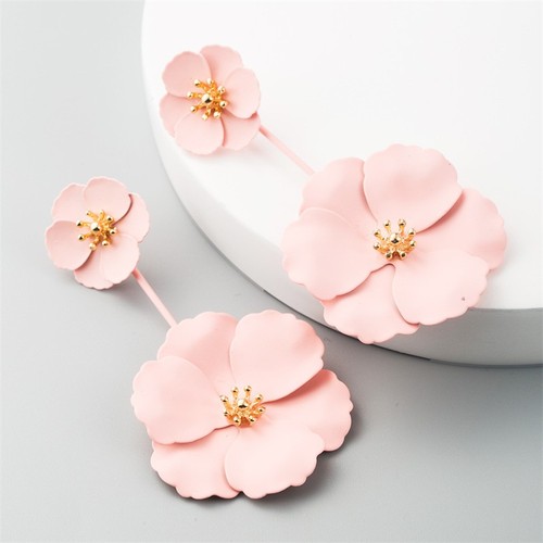 Exaggerated Inlaid Fashion Sweet Bohemian Style Alloy Flower Earrings pure color - Picture 4 of 15
