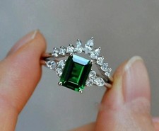 2Ct Emerald Cut Green Lab Created Women's Wedding Ring 14K White Gold Plated
