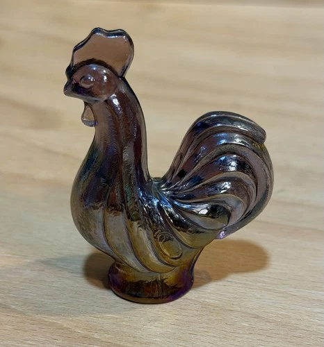 Fenton Handmade Carnival Glass Rooster Figurine Purple Iridescent USA