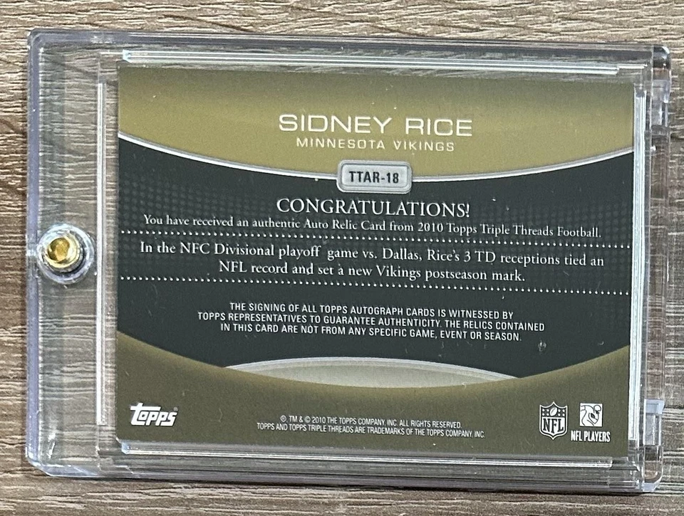 2010 Topps Triple Threads #TTAR-18 Sidney Rice Relics Gold AUTO #4/9 - Image 2 of 2