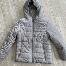 Gerry Puffer Jacket for Kids Gray Size 10/12 Silver Zipper Pockets Hooded