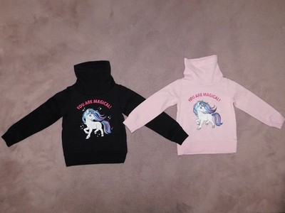 2x Pullover mit Rollkragen Rollkragenpullover Einhorn Gr. 98 rosa schwarz