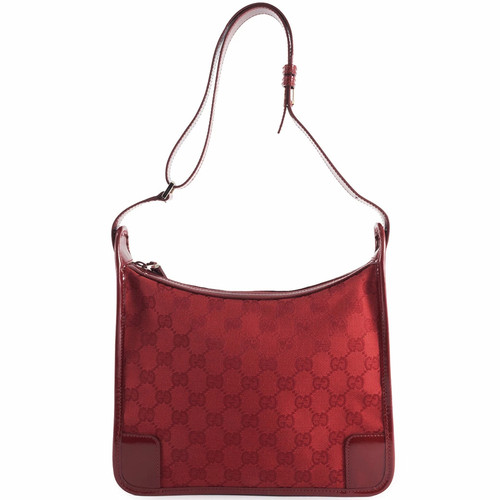 Gucci Bag Used Shoulder Diagonal Gg Canvas Leather Red Small