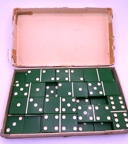 Vintage Green Bakelite / Catalin Dominoes by Cardinal in original box Incomplete - Picture 6 of 12