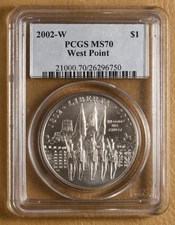 2002 W West Point Commemorative Silver Dollar PCGS MS70