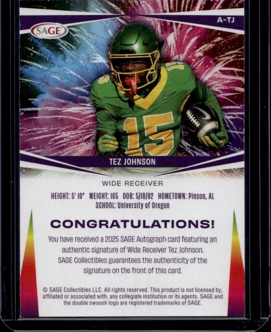 2025 SAGE HIT #A-TJ Tez Johnson Autographs Purple (High Series) | eBay